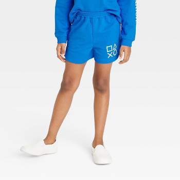 Girls' PlayStation Dreamy Fleece Jogger Shorts - Light Blue