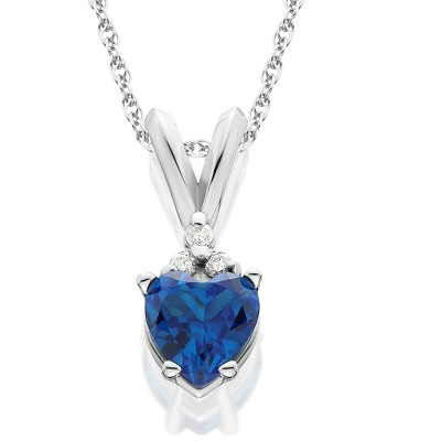 Pompeii3 1/2ct Diamond & Simulated Blue Sapphire Heart Pendant 14K White Gold