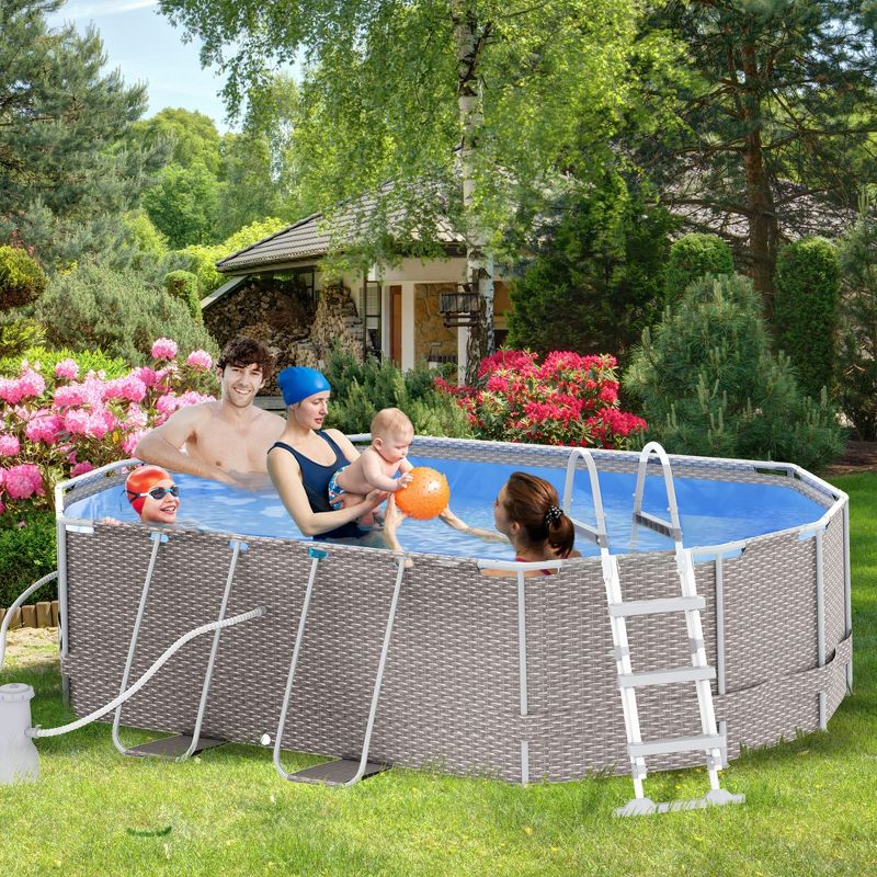 Outsunny 14' x 10' x 3' Above Ground Swimming Pool for 1-6 People, Rectangular Steel Frame, Non-Inflatable, Filter Pump, 3 of 7