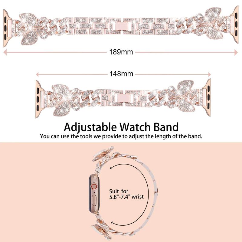 Worryfree Gadgets Apple Watch Band Stainless Steel iWatch Fashion Bands with Bling Rhinestones for Series 8 7 6 5 4 3 2 1 SE, 3 of 5