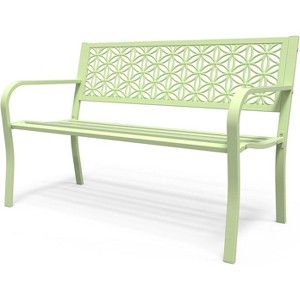 VINGLI 50" Outdoor Metal Bench with Floral Back, 800lb Capacity Weatherproof Garden Bench for Patio Porch Park - 1 of 4