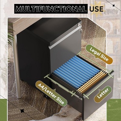 Black Mobile 2-Drawer Lockable Metal File Cabinet