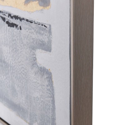 Gold and Gray Abstract Hand-Painted Canvas with Silver Frame