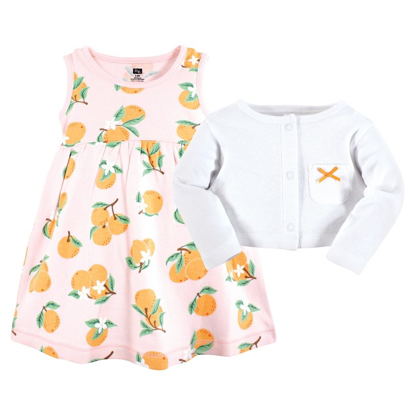 Hudson Baby Baby and Toddler Girl Cotton Dress and Cardigan Set, Citrus Orange, 4 of 5