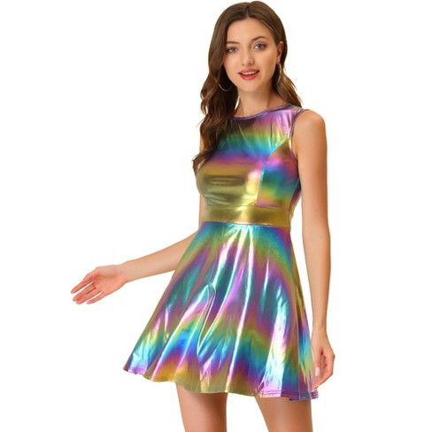 Allegra K Women's Metallic Sleeveless High Waist Party Holographic Dress :  Target