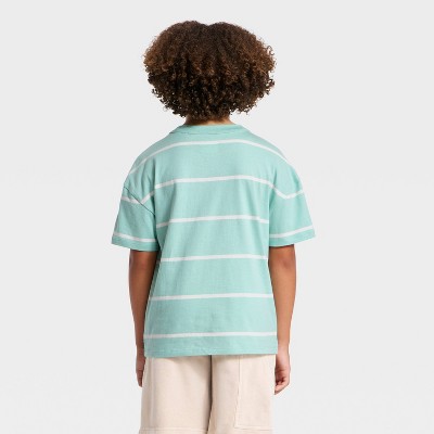 Детские Cat & Jack Boys' Short Sleeve Striped Oversized T-Shirt - Cat & Jack™ Green/Cream S — фото 2