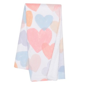 Bedtime Originals Rainbow Hearts White/Pink/Purple Soft Fleece Baby Blanket - 1 of 4