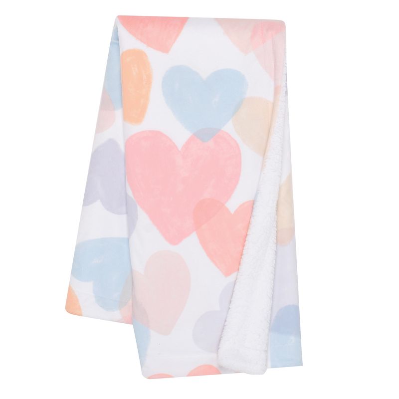 Bedtime Originals Rainbow Hearts White/Pink/Purple Soft Fleece Baby Blanket, 1 of 10