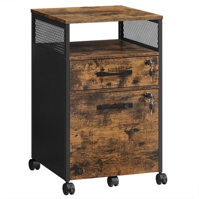 VASAGLE File Cabinet Mobile Filing Cabinet with Wheels 2 Drawers Open Shelf  for Office Charcoal Gray and Black 