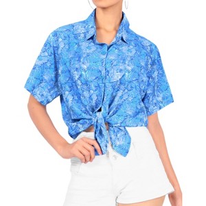LA LEELA Women's Button Down Blouses Summer Beach Party Collared Short Sleeve Vacation Button Up Dress Tee Hawaiian Shirts for Women - 1 of 4