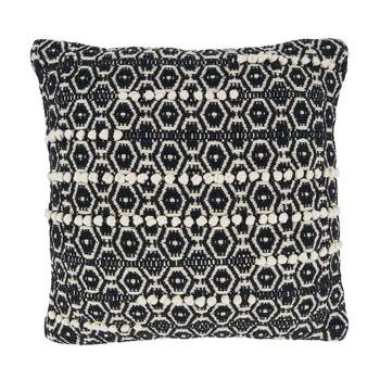 18"x18" Poly-Filled Dual-Tone Moroccan Design Square Throw Pillow Black/White - Saro Lifestyle