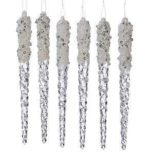 Kurt Adler Acrylic Ornament for Christmas Tree, Glittered Icicles (Pack of 6) - 1 of 2