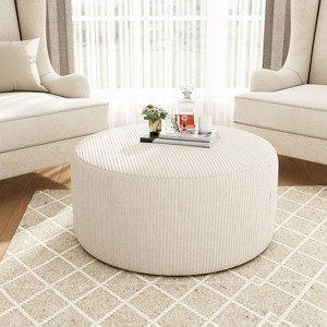 Okak Round Ottoman Bench Coffee Table Soft Upholstered Foot Rest Corduroy Small Ottomans Foot Stools for Living Room, Entryway,Bedroom, Beige - 1 of 4