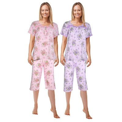 JEFFRICO Pajamas For Women 2 Pack Capri Set Sleepwear Soft Pajamas Short Sleeve Pajamas Sleepshirt With Capri Pants