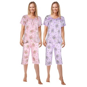 JEFFRICO Pajamas For Women 2 Pack Capri Set Sleepwear Soft Pajamas Short Sleeve Pajamas Sleepshirt With Capri Pants - 1 of 4