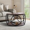 Bekrvio 31.5" 2 Tier Industrial Round Coffee Table, Modern Round Wood Coffee Table with Sturdy Circle Metal Frame for Living Room, Walnut - 3 of 4