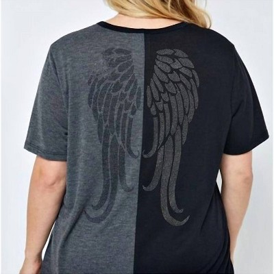 Women's Color Block Plus Top with Rhinestone Angel Wings on Back - VOCAL APPAREL