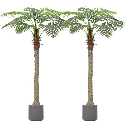 2 Pack Artificial Palm Trees, Realistic Fake Tropical Plants for Indoor & Outdoor, UV Resistant, Easy Assembly with Weighted Base
