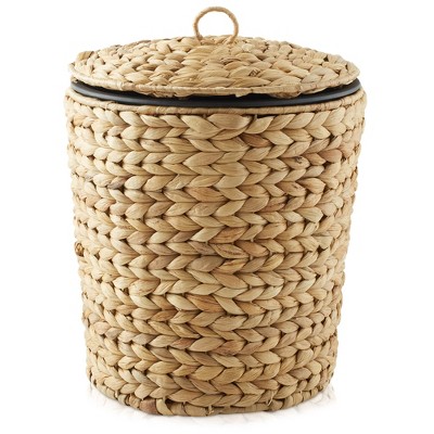 Natural Water Hyacinth Woven Bathroom Waste Basket with Lid