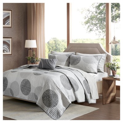 Gray Damask Tanner Reversible Comforter Set (Queen) - Marble Hill