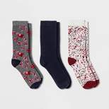 Women's Floral 3pk Crew Socks - A New Day™ Gray/Navy/Burgundy 4-10