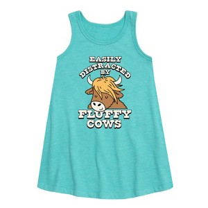 Girls' - Instant Message - Fluffy Cows Graphic Sleeveless Aline Dress - 1 of 4