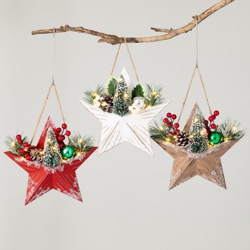 Northlight Set Of 2 Tree And Star Wooden Christmas Ornaments 5 : Target