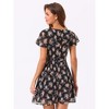 Allegra K Women's Floral Printed Flare Short Sleeve Lace-up V Neck A-Line Chiffon Dress - 4 of 4