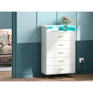 Modern 5-Drawer Tall Dresser for Bedroom, Wood Chest of Drawers with Silent Closing Slides - 1 of 4