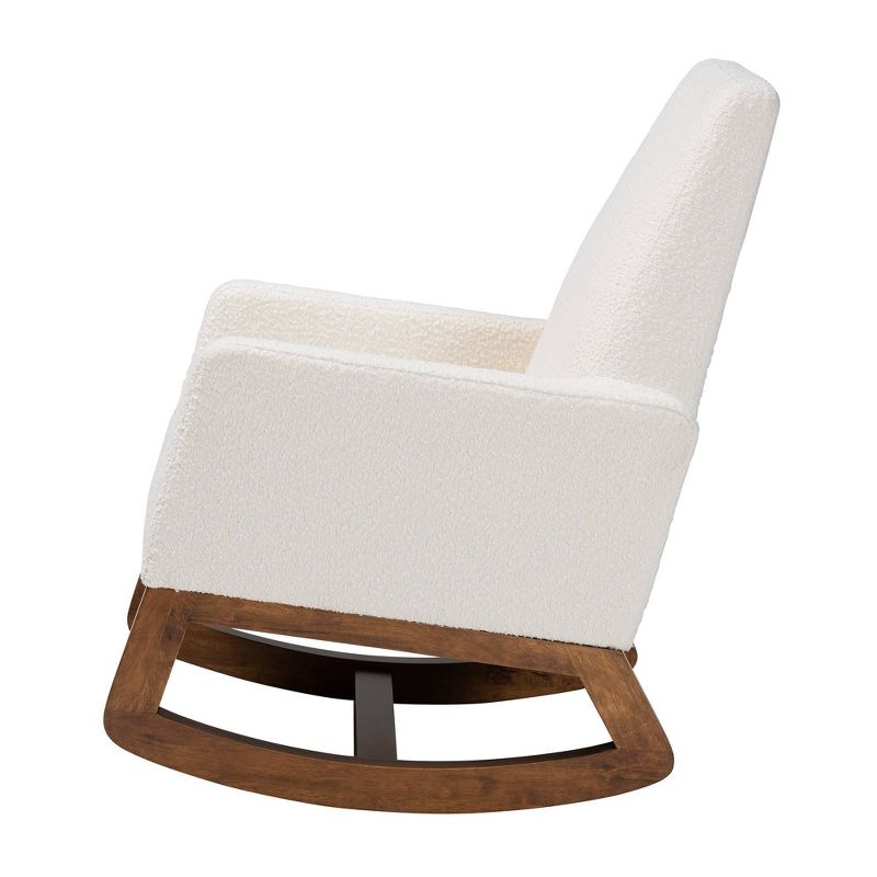 Yashiya Boucle Upholstered and Wood Rocking Chair Off White/Walnut Brown - Baxton Studio, 5 of 12