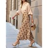 High Low Hem Flowy Skirt Brown Abstract Circles & Slit Design - 3 of 4