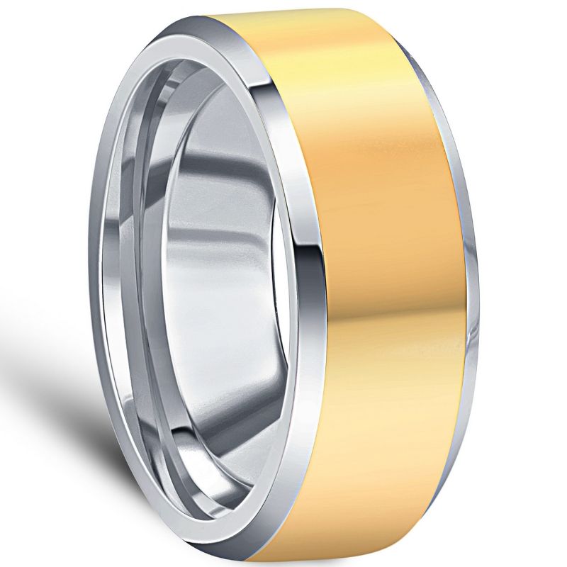 Pompeii3 Men's Polished Tungsten & Gold Plated Two Tone 8mm Ring Wedding Band, 2 of 5