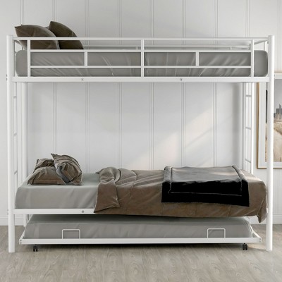 NicBex Twin Over Twin Bunk Bed with Trundle and Ladder,Loft Bed with Safety Guardrail for Bedroom,Black/White/Silver