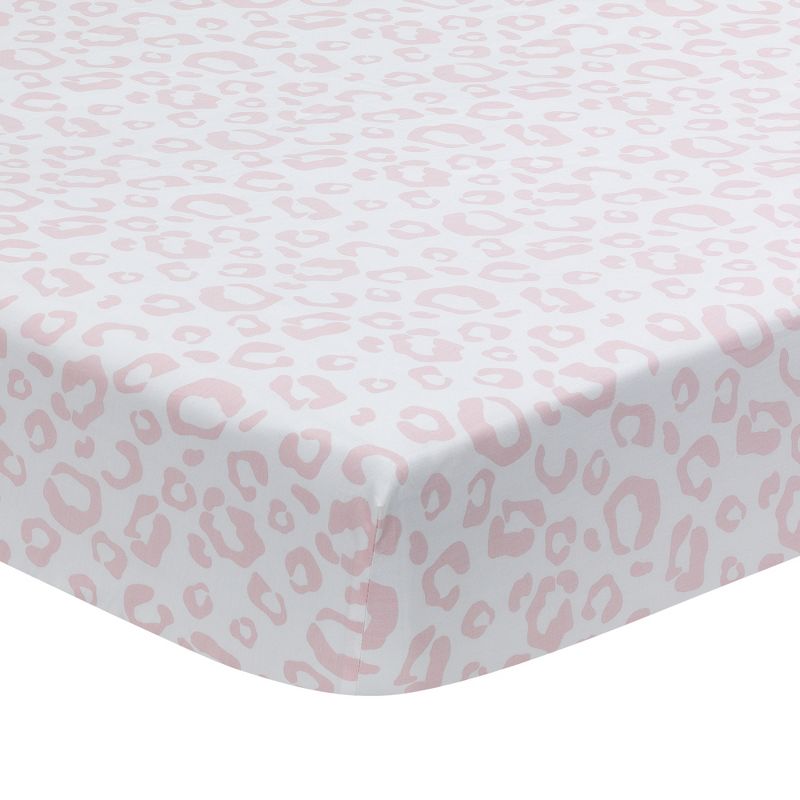 Lambs & Ivy Signature Pink/White Leopard Organic Cotton Fitted Crib Sheet, 1 of 7
