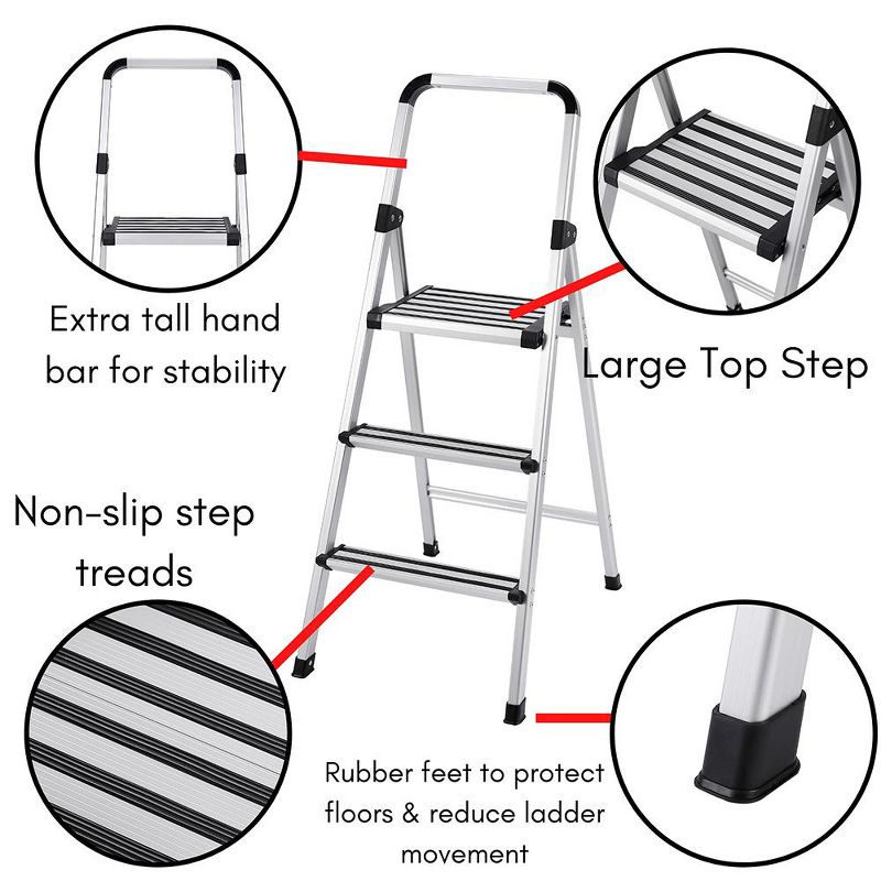 BirdRock Home 3-Step Aluminum Step Ladder, 5 of 9