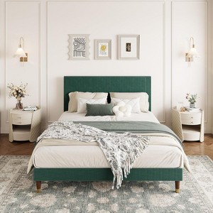Upholstered Platform Bed Frame with Fabric Headboard, Wooden and Metal Slat Support, Non-Slip, Noise-Free Design, No Box Spring Needed. - 1 of 4