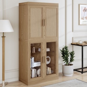 PexFix 67"x31"x16" Wood Accent Cabinet with Adjustable Shelves in Natural Color - 1 of 2