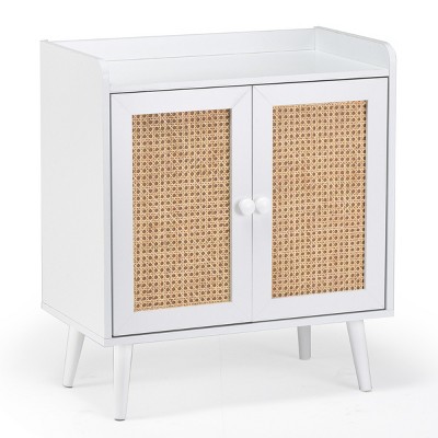 GlasFlength Kitchen Storage Accent Kitchen Cabinet Storage Cabinet Morden Sideboard Cabinet 2 Doors for Dining Room, White, 15"*26.4"*30"