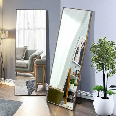 FURNIinspire Full Length Mirrors Floor Standing Wall Mirror, Bedroom Foyer Clothing Store Wall Mounted Mirror, Wooden Frame Square Gray 23"*65"