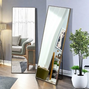 FURNIinspire Full Length Mirrors Floor Standing Wall Mirror, Bedroom Foyer Clothing Store Wall Mounted Mirror, Wooden Frame Square Gray 23"*65" - 1 of 4