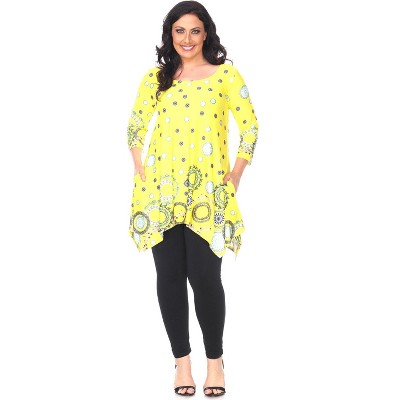 Women's Plus Size 3/4 Sleeve Printed Erie Tunic Top with Pockets - White Mark