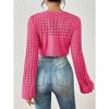 Coolmee Women's Crochet Crop Top Sexy Long Sleeve See Through Hollow Out Short Knitwear - 3 of 4