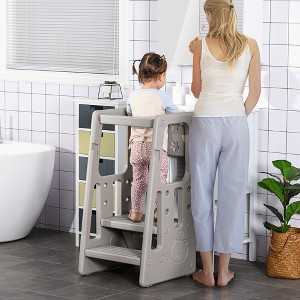 TopComfy Adjustable Height Toddler Tower Step Stool with Anti slip Mat Handrails Cute Engravings for Kitchen Bathroom, Gray, 37.8"*20.5"*5.1" - 1 of 4