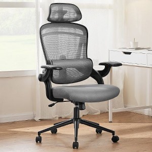 CAVINAS High-Back Desk Chair with Adjustable Lumbar Support & Headrest, Ergonomic Office Chair, Mesh Computer Chair with Soft Flip Up Arms - 1 of 4