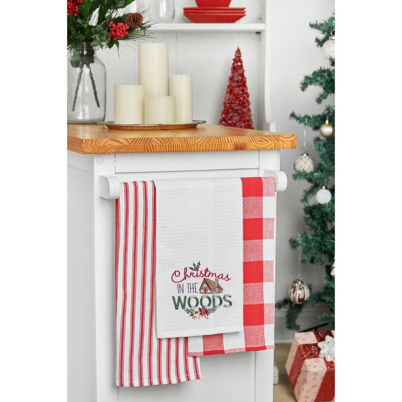 C&F Home 27" x 18" "Christmas In The Woods" Sentiment with Log Cabin Embroidered Cotton Waffle Weave Kitchen Dish Towel, 3 of 5