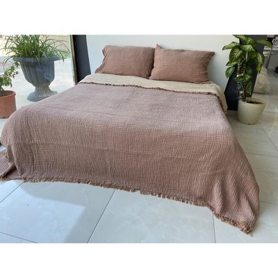Sussex Home SussexHome Muslin Blanket 4 Layers, Soft Bedspread, 100% Turkish Cotton Muslin Bed Cover, Reversible Coverlet, Brown, 91x95, Queen Size — фото 3