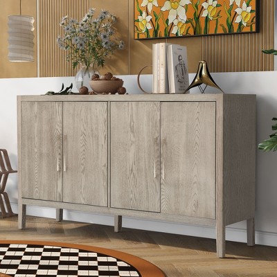 NicBex 60" Modern 4-Door Sideboard,Kitchen Storage Cabinets with Metal Handles and 4 Shelves for Kitchen and Dining Room,Gray/Black/Walnut