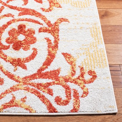 Gray and Gold Floral Synthetic Runner Rug, 2'2" x 9'