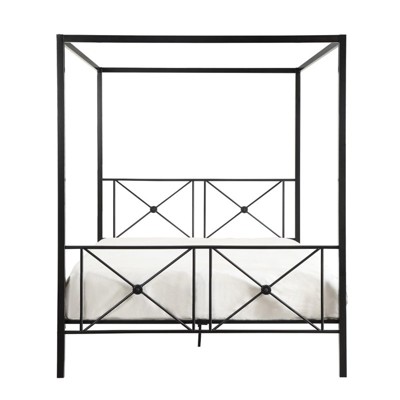 Rapa Queen Black Metal Canopy Platform Bed with Headboard