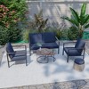 YARDSIGHT 5-Piece Patio Conversation Set with Loveseat, 2 Armchairs, Ottoman, and Nesting Coffee Tables ¨C Blue Cushions & Handwoven Rattan - 2 of 4